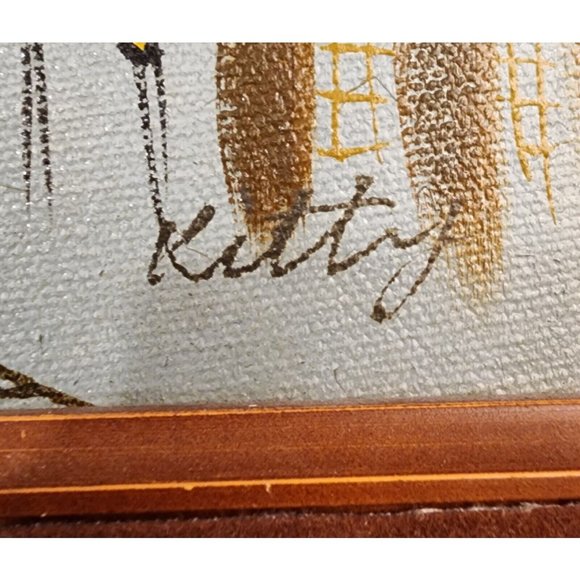 Alley Scene Hand Painted Signed Art Wood Carved Ornate Frame 15"x13" Kitty - Picture 6 of 10